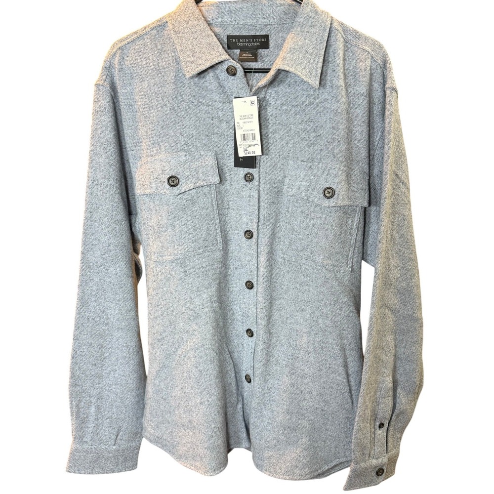 The Mens Store Bloomingdales Wool Herringbone Shirt Grey Mens Large NWT